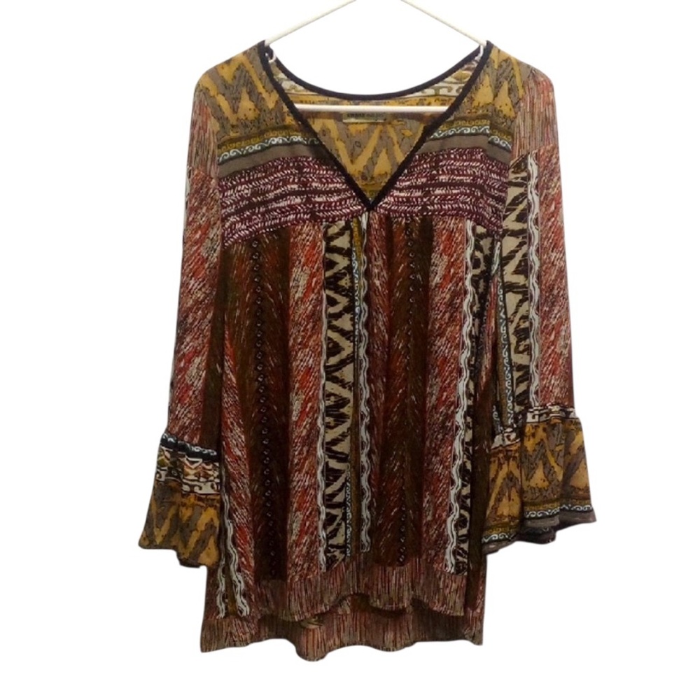 Urban Mangoz Yellow Brown And Black Ruffled Long Sleeve Blouse